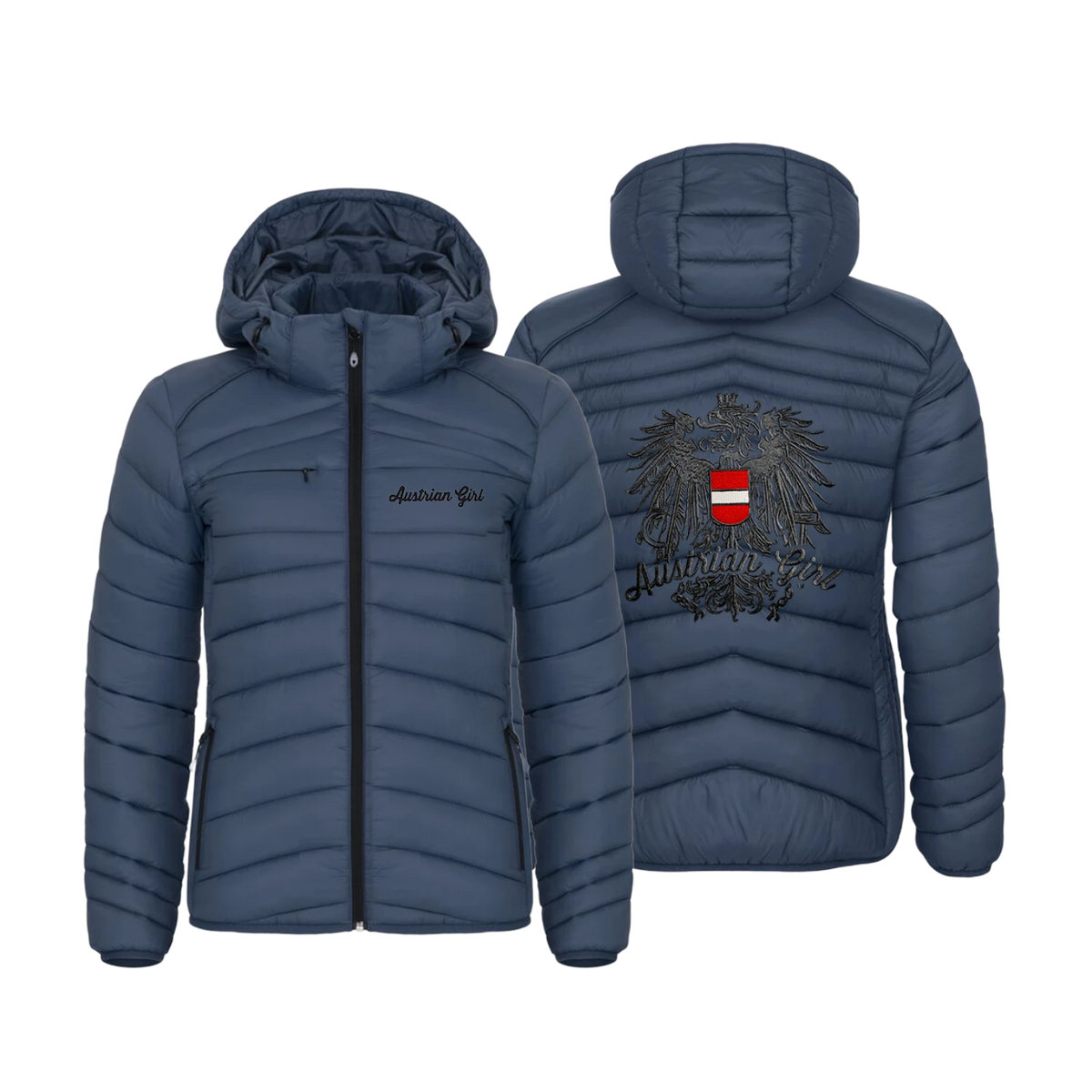 Blaue Damen Winterjacke wattiert Austrian Girl Stickerei #Farbe_Blau 575