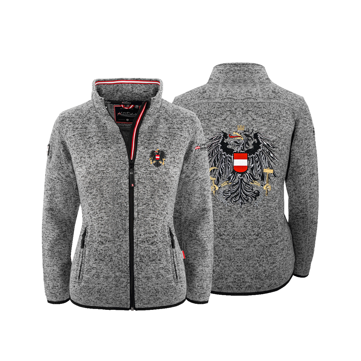 dunkelgraue Damen Kultjacke ohne Kapuze Österreich Adler #Farbe_Dunkelgrau