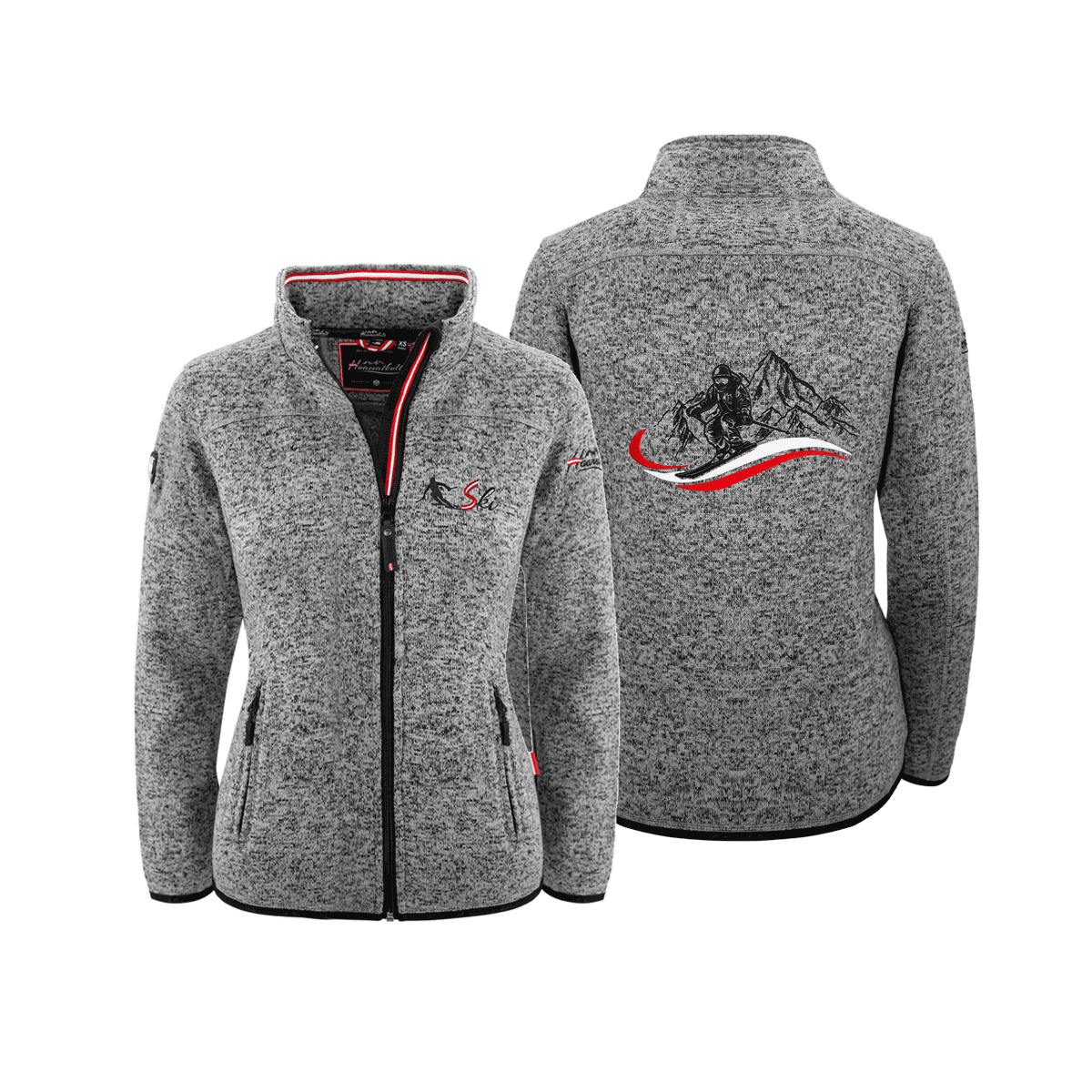 Dunkelgraue Kultjacke für Damen ohne Kapuze mit Skifahrer Stickerei #Farbe_Dunkelgrau