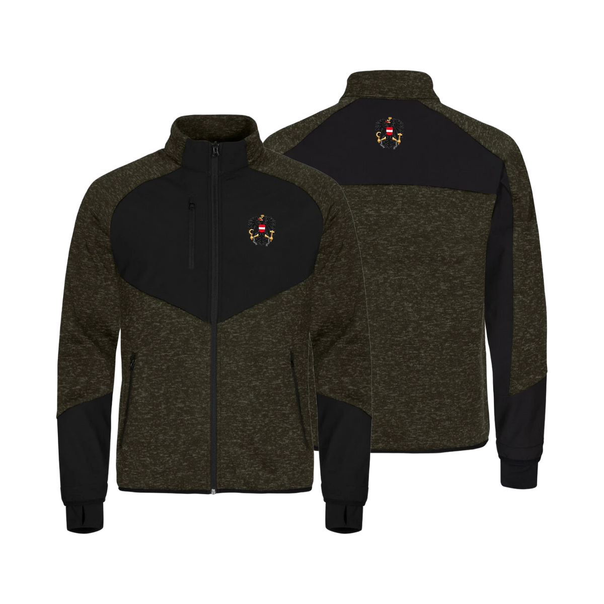 Dunkelgrüne Strickfleece Jacke Österreich Adler #Farbe_Dunkelgrün