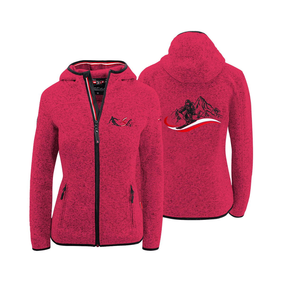 Fleece Jacke für Damen rot mit Ski Motiv #Farbe_Magenta