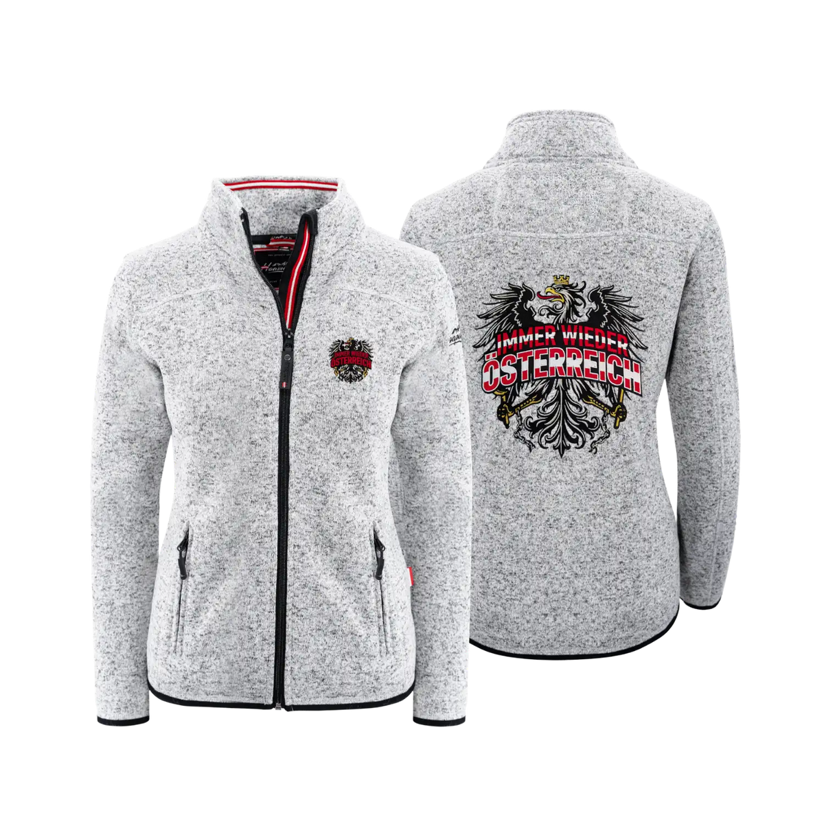 Hellgraue Fleece Jacke für Damen Österreich Adler Stick #Farbe_Hellgrau