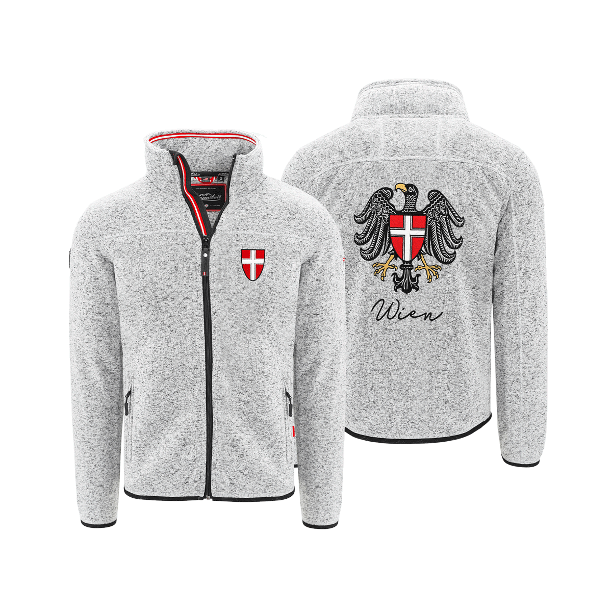 Hellgraue Fleece Jacke für Herren Wien Wappen Stickerei #Farbe_Hellgrau