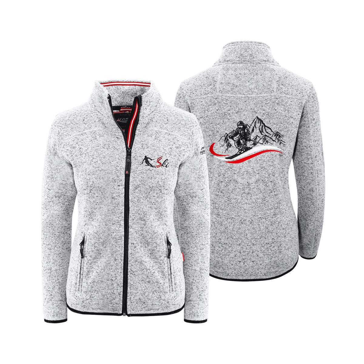 Hellgraue Kultjacke ohne Kapuze für Damen mit Ski Stickerei #Farbe_Hellgrau