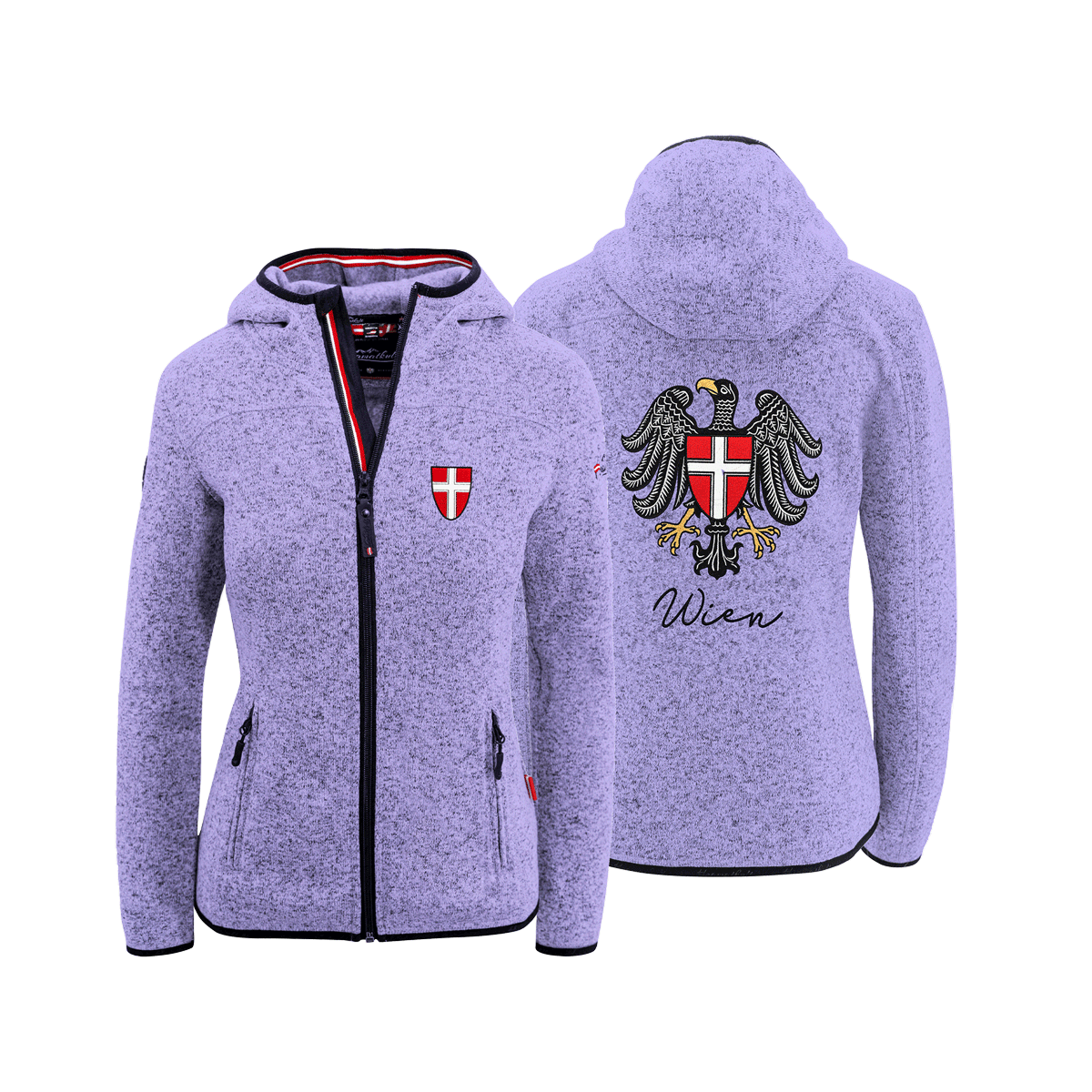 Lila Damen Kultjacke mit Kapuze Wien Wappen #Farbe_Lila