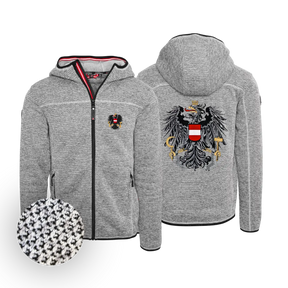 Österreich Adler Trachten Jacke mit Kapuze hellgrau #Farbe_Grau-Strick