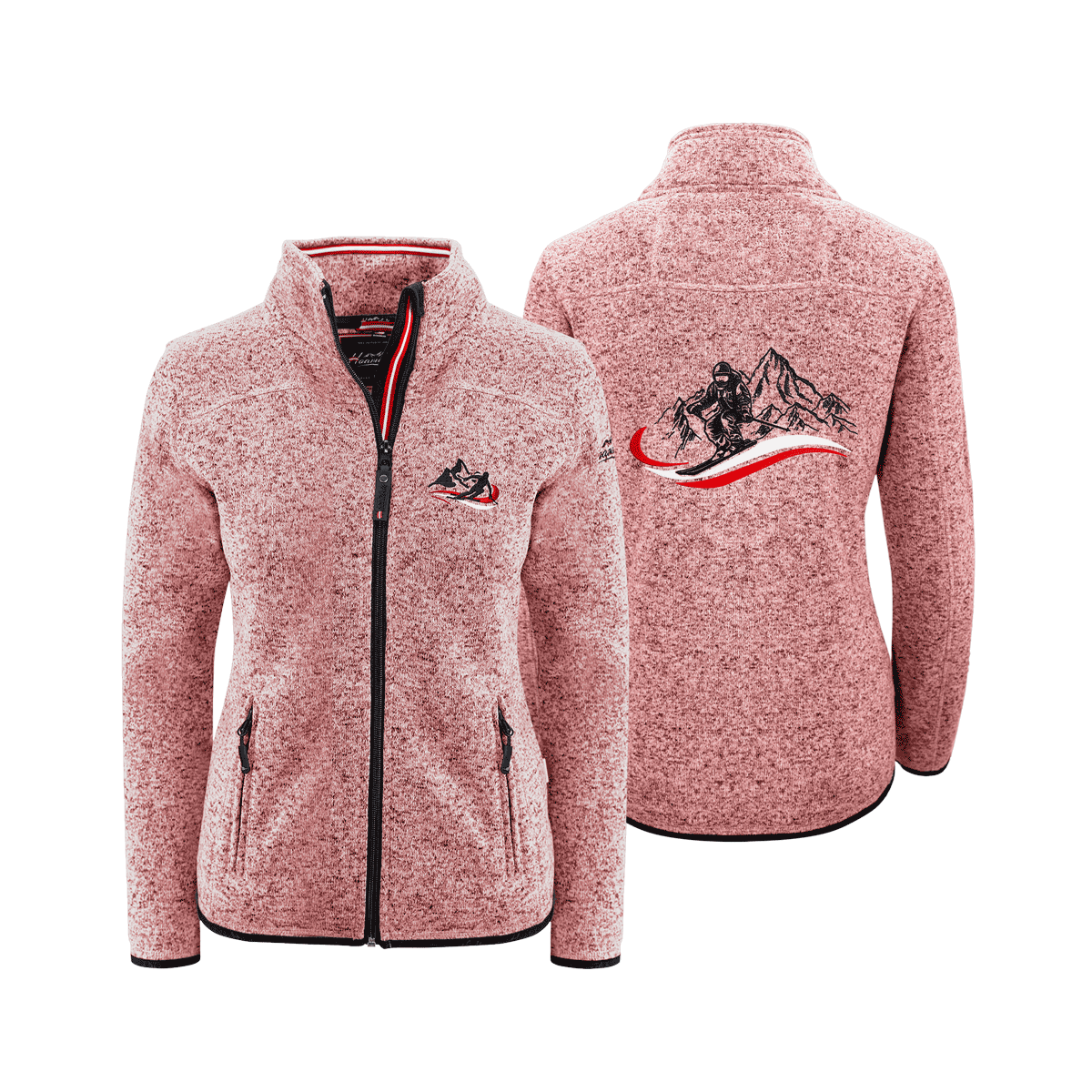Rosa Fleece Weste für Damen mit Ski Stick #Farbe_Rosa