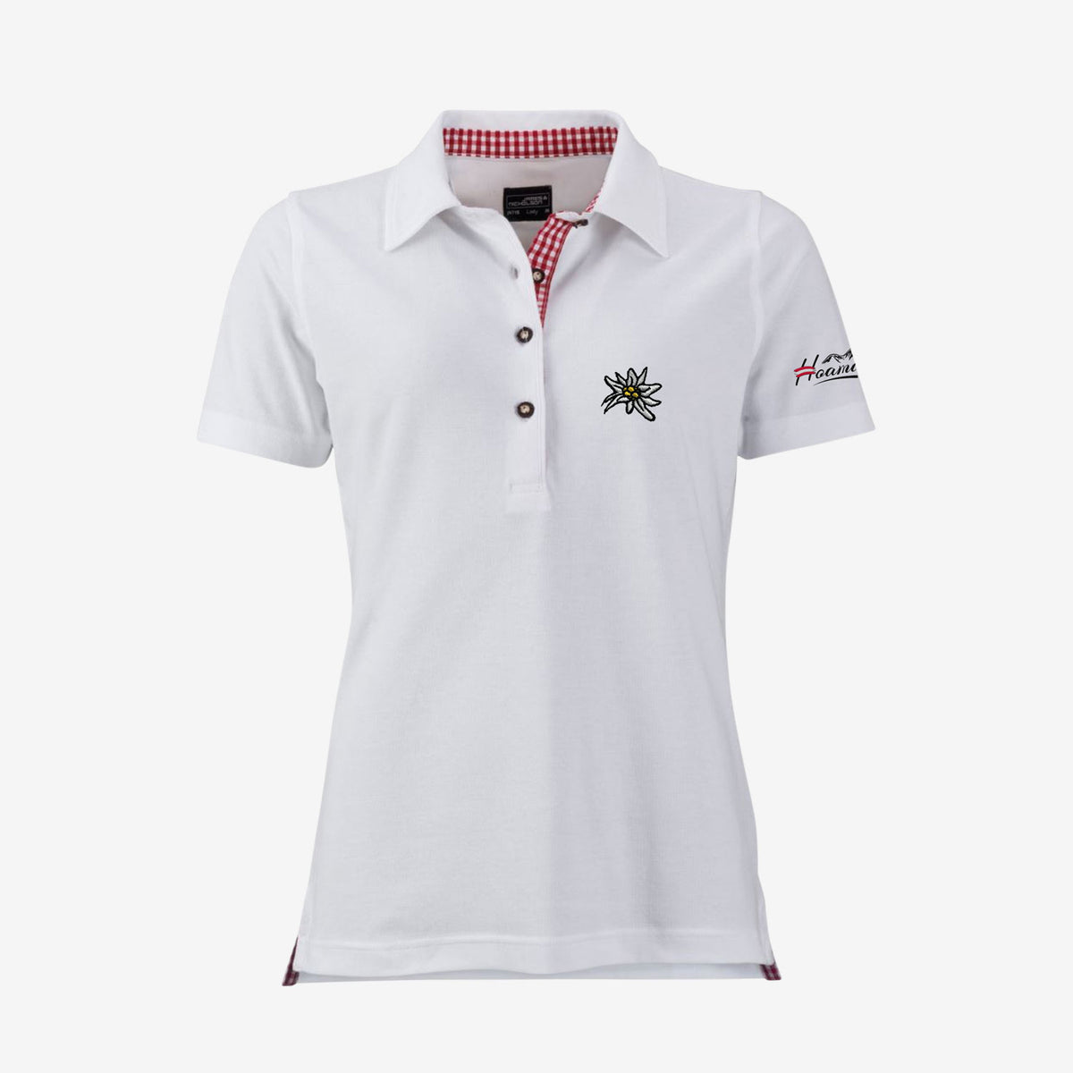 Edelweiss Trachtenpolo Damen Weiss Rot #Farbe_Weiss-Rot-Kariert
