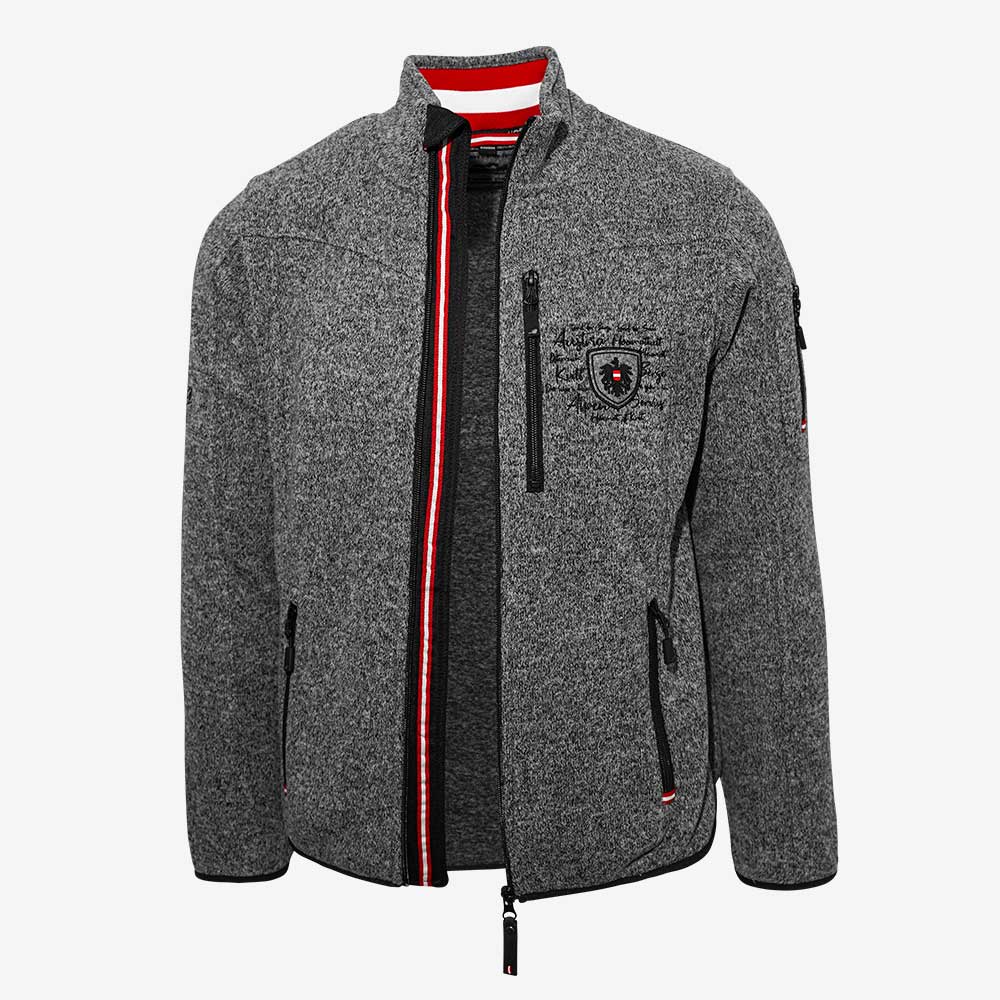 Jacke mit rot-weiss-roten Stehkragen #Farbe_Dunkelgrau