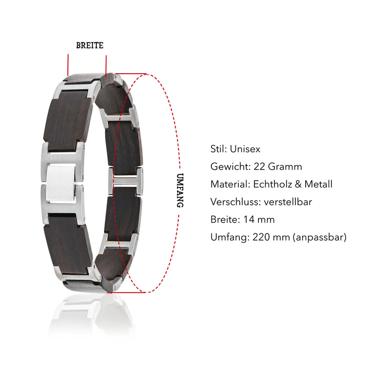 Armband Holz / Edelstahl Silber