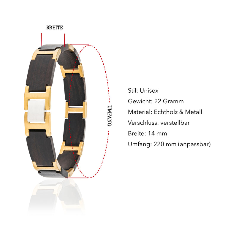 Armband Holz / Edelstahl Gold
