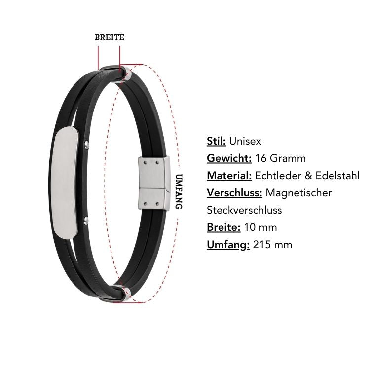 Abmessungen Armband 2 Echtleder Edelstahl