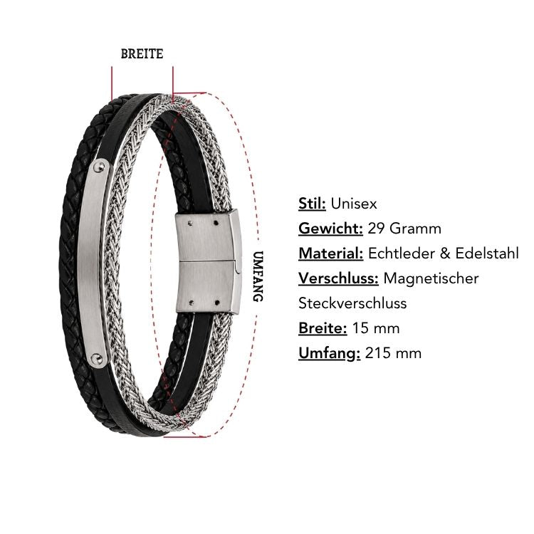 Kult Armband “Dreiklang aus Echtleder & Edelstahl - personalisierbar