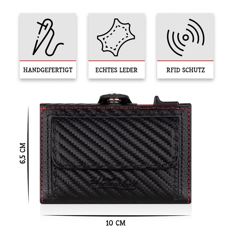Adler Smart Wallet Bifold mit Karten-Pop-Up Funktion aus Echtleder - Carbon Schwarz