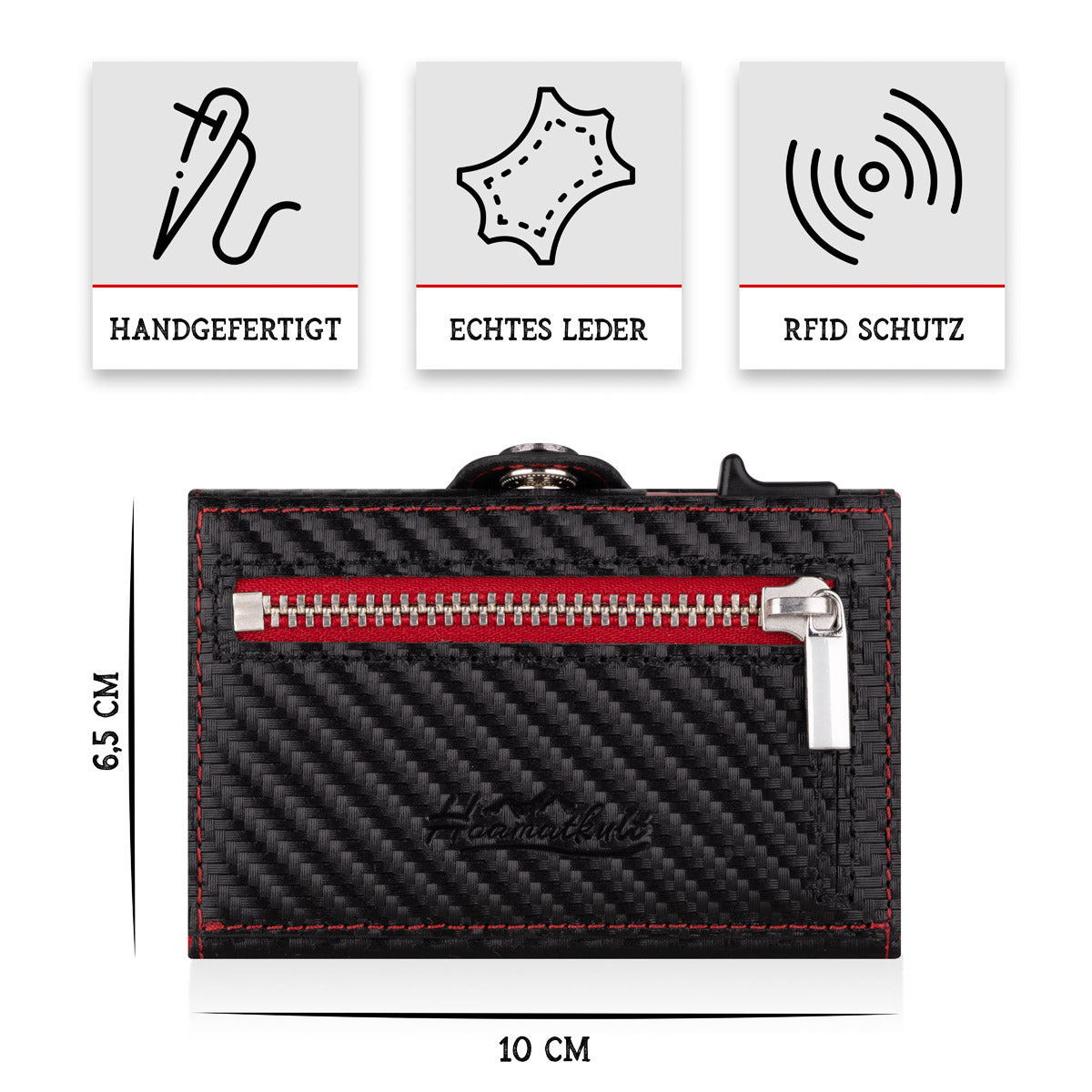 Adler Smart Wallet Trifold mit Karten-Pop-Up Funktion aus Echtleder - Carbon Schwarz