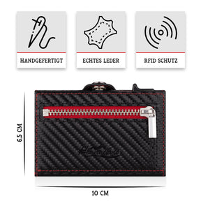 Adler Smart Wallet Trifold mit Karten-Pop-Up Funktion aus Echtleder - Carbon Schwarz