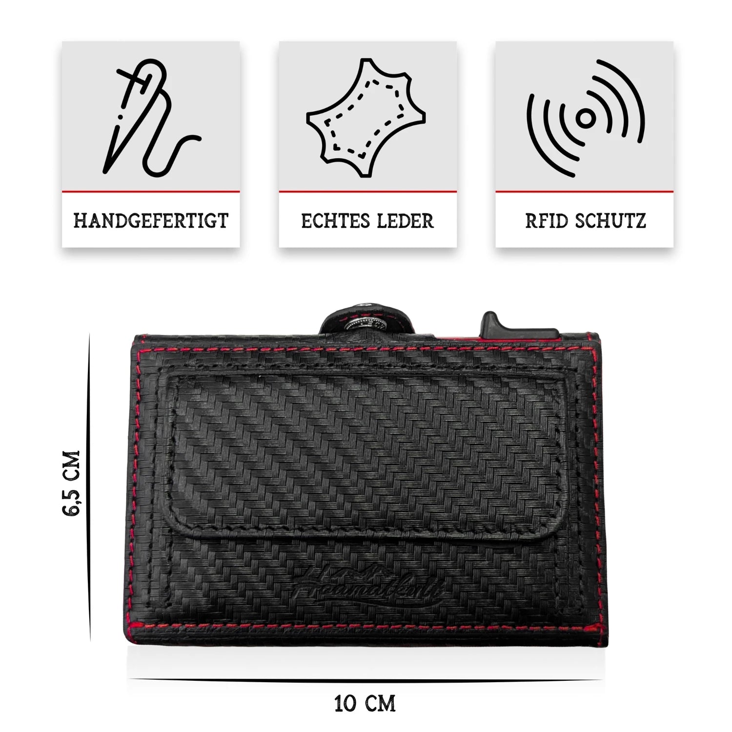 Adler Smart Wallet Trifold mit Karten-Pop-Up Funktion aus Echtleder - Carbon Schwarz