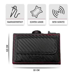 Adler Smart Wallet Trifold mit Karten-Pop-Up Funktion aus Echtleder - Carbon Schwarz