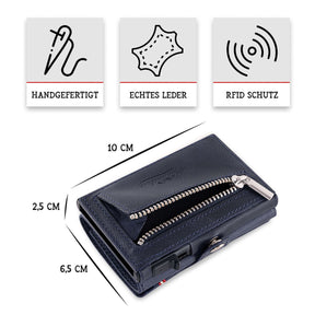 Adler Smart Wallet Trifold mit Karten-Pop-Up Funktion aus Echtleder - Dunkelblau