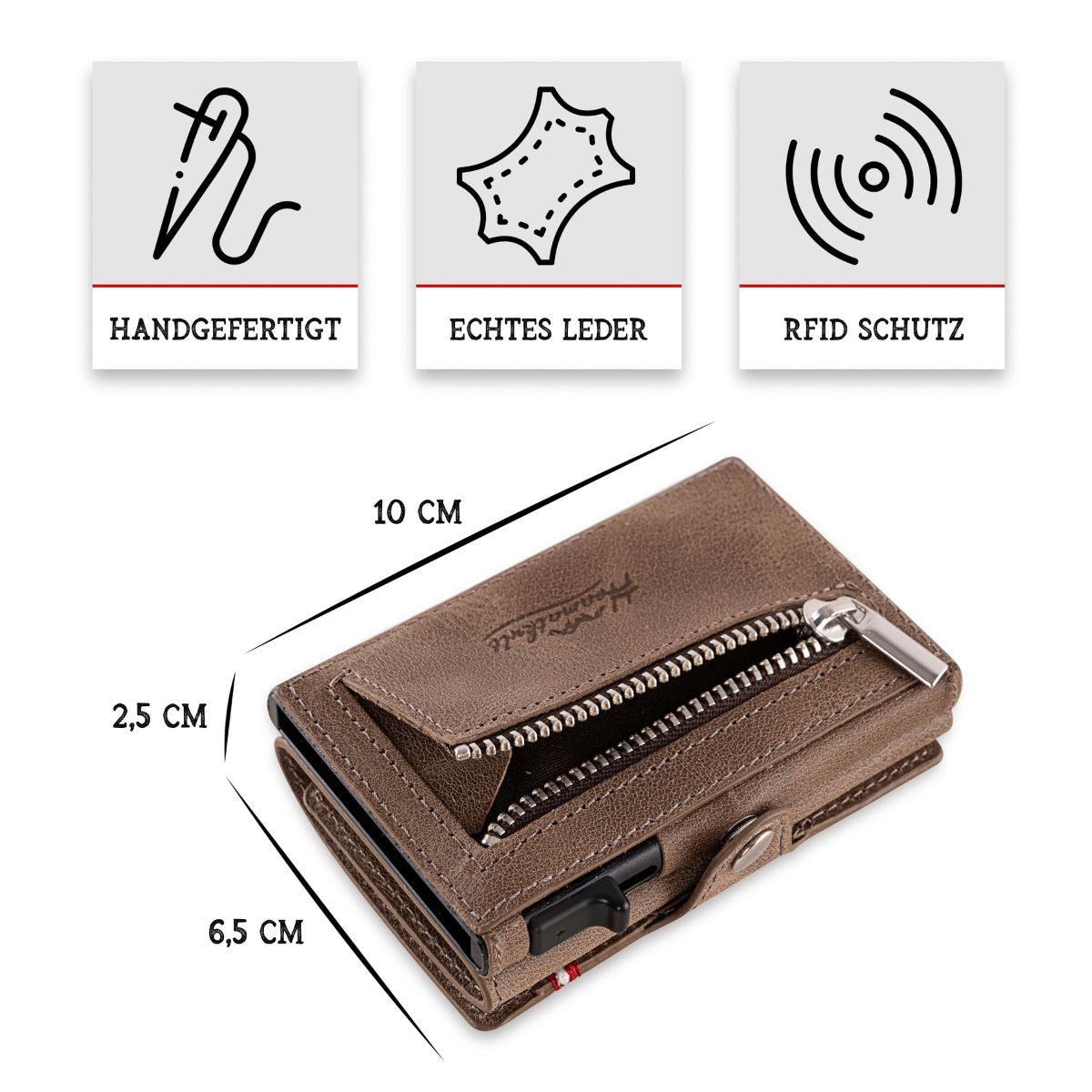 Adler Smart Wallet Trifold mit Karten-Pop-Up Funktion aus Echtleder