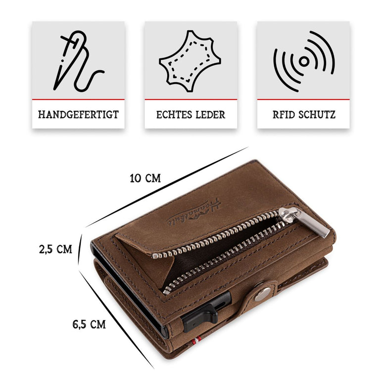 Adler Smart Wallet Trifold mit Karten-Pop-Up Funktion aus Echtleder