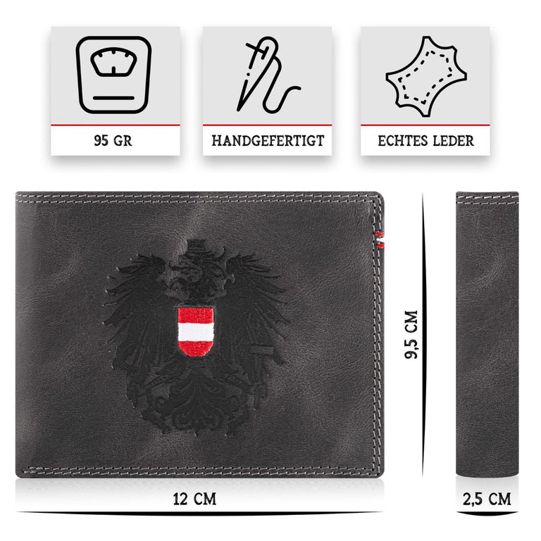 Österreich Adler Geldtasche - Leder Schwarz