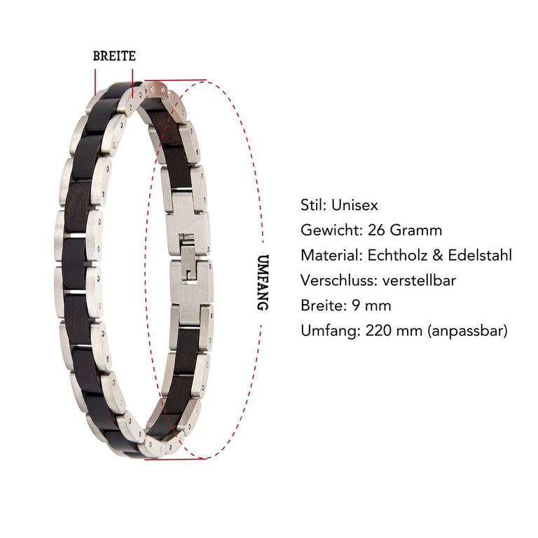 Armband aus Edelstahl & Naturholz - Ebenholz