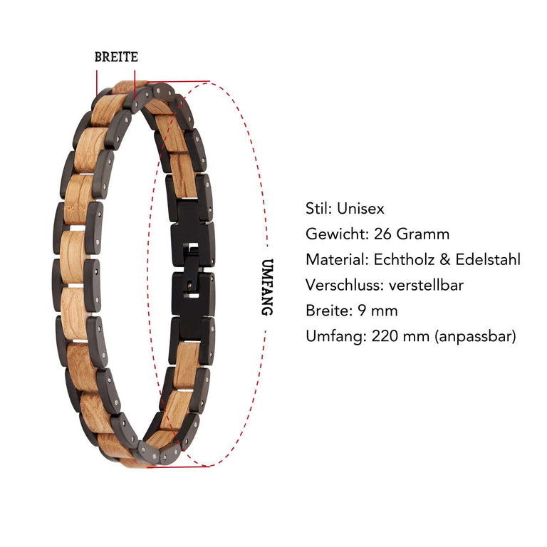 Armband aus Edelstahl & Naturholz - Eichenholz