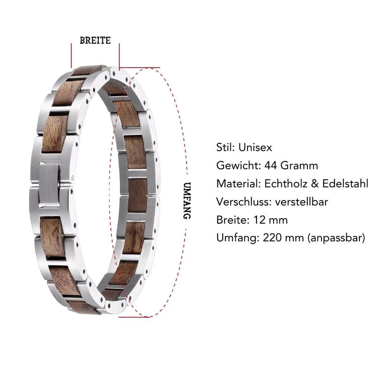 Armband aus Edelstahl & Walnussholz