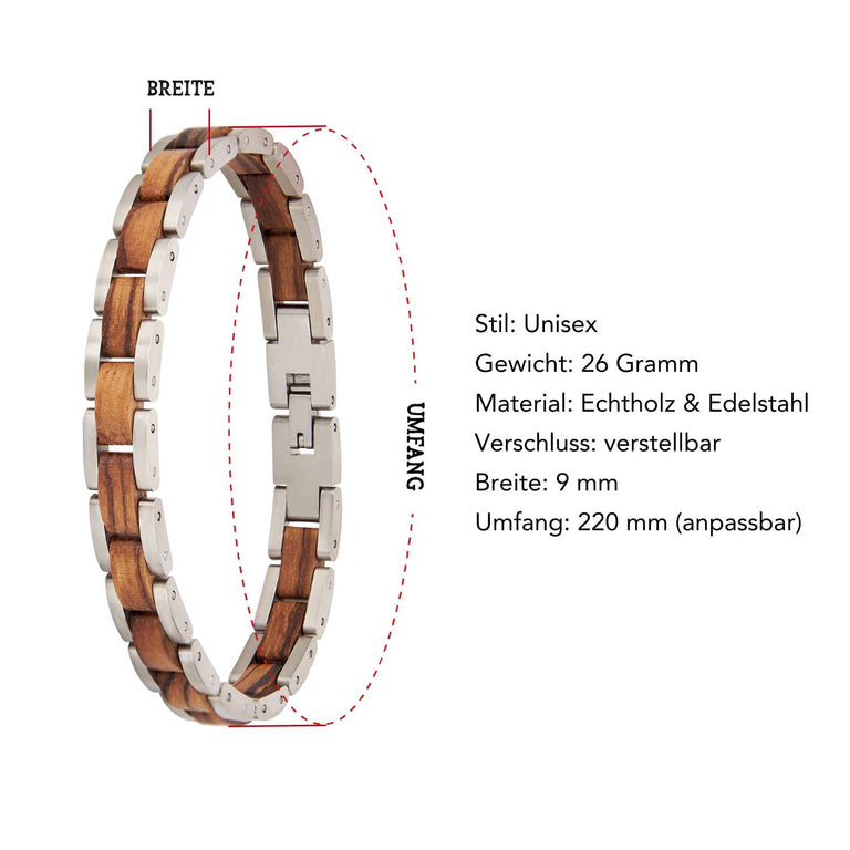 Armband aus Edelstahl & Naturholz - Zebrano