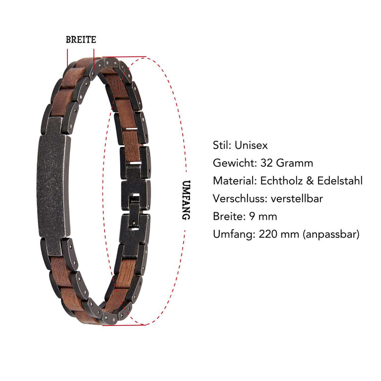 Elegantes Armband aus schwarzem Edelstahl & Walnussholz