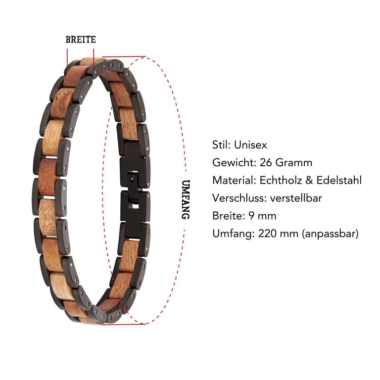 Armband aus Edelstahl & Naturholz - Walnuss