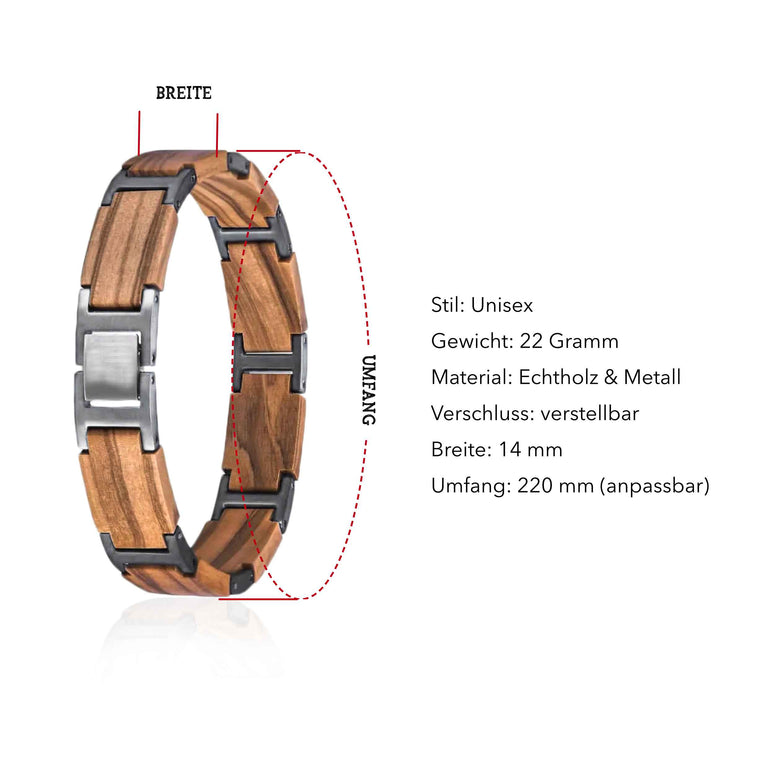 Armband Holz / Edelstahl Zebrano