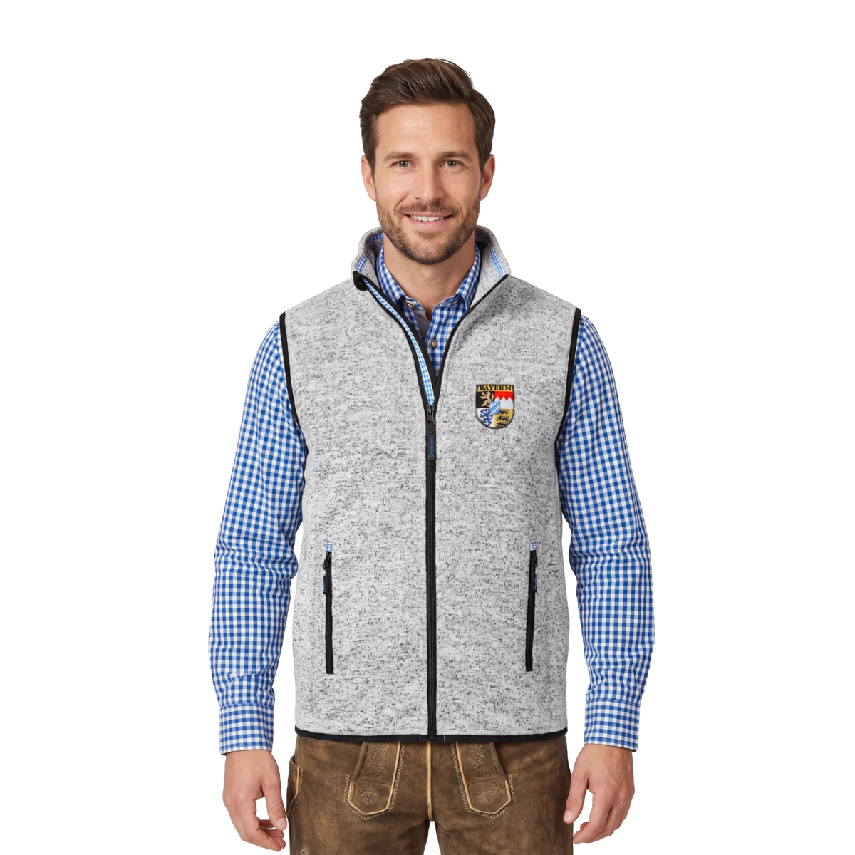 Bayern Trachten Gilet hellgrau Strickfleece Herren