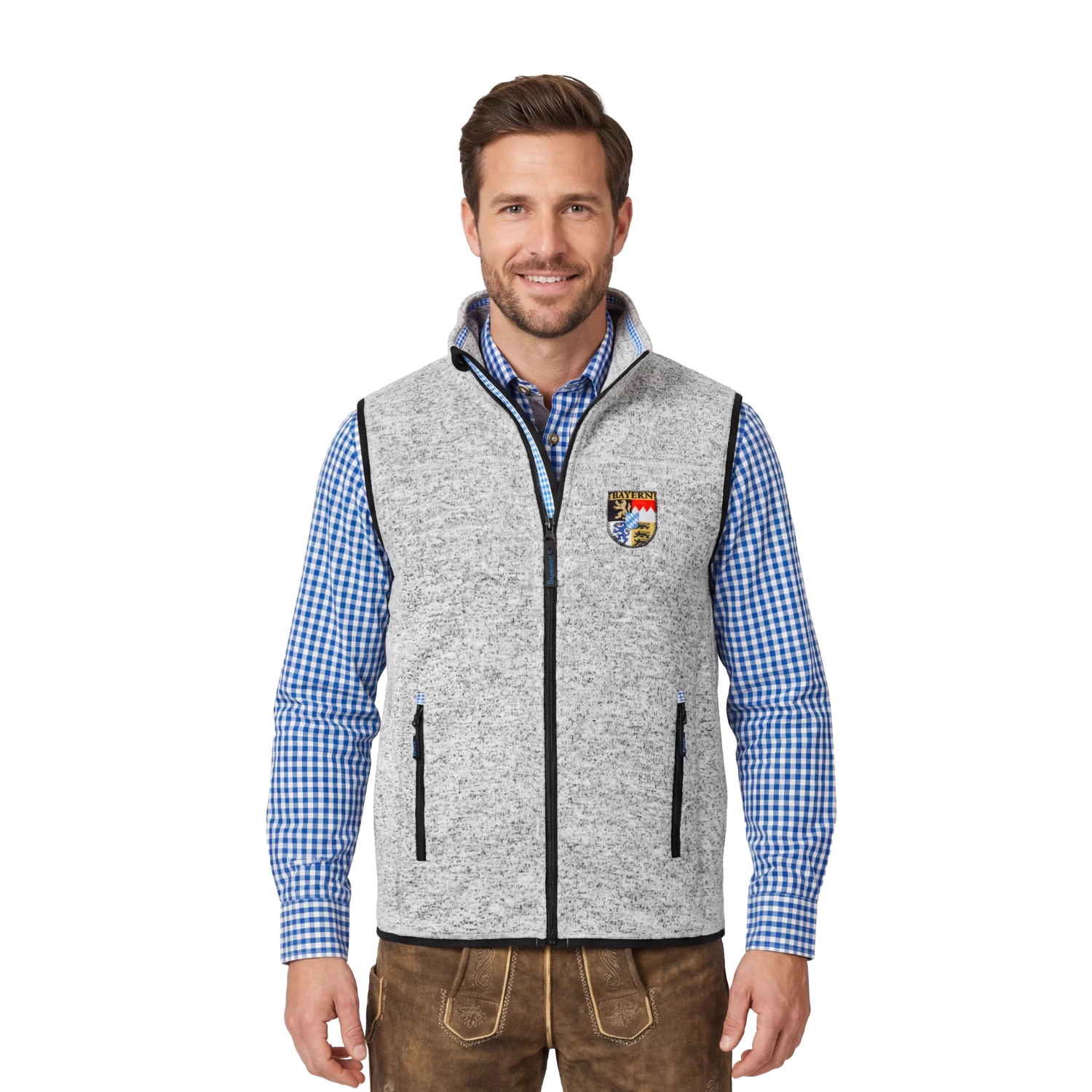 Bayern Trachten Gilet hellgrau Strickfleece Herren