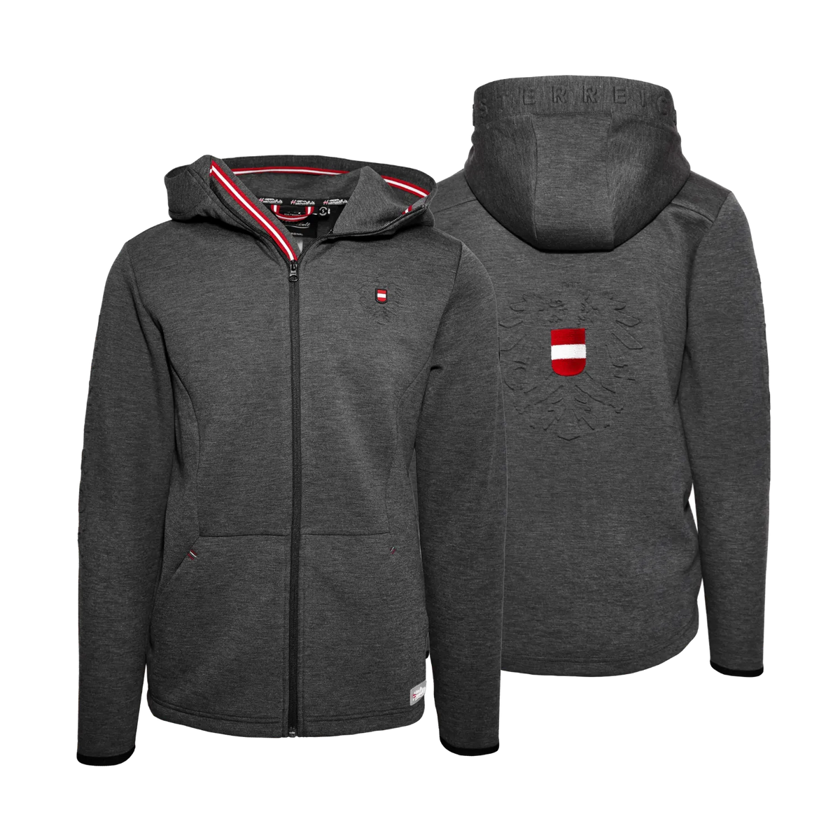 Bequeme Österreich Adler Kapuzenjacke Herren #Farbe_Dunkelgrau