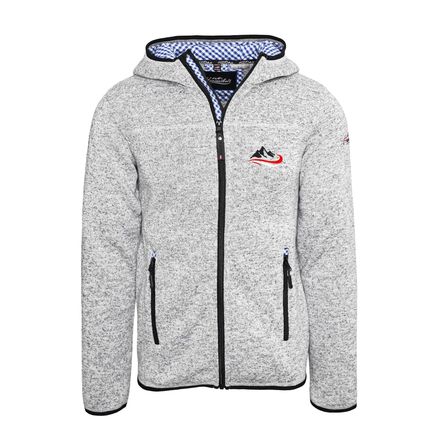 Berg Trachten Kultjacke mit Kapuze - Karo Blau