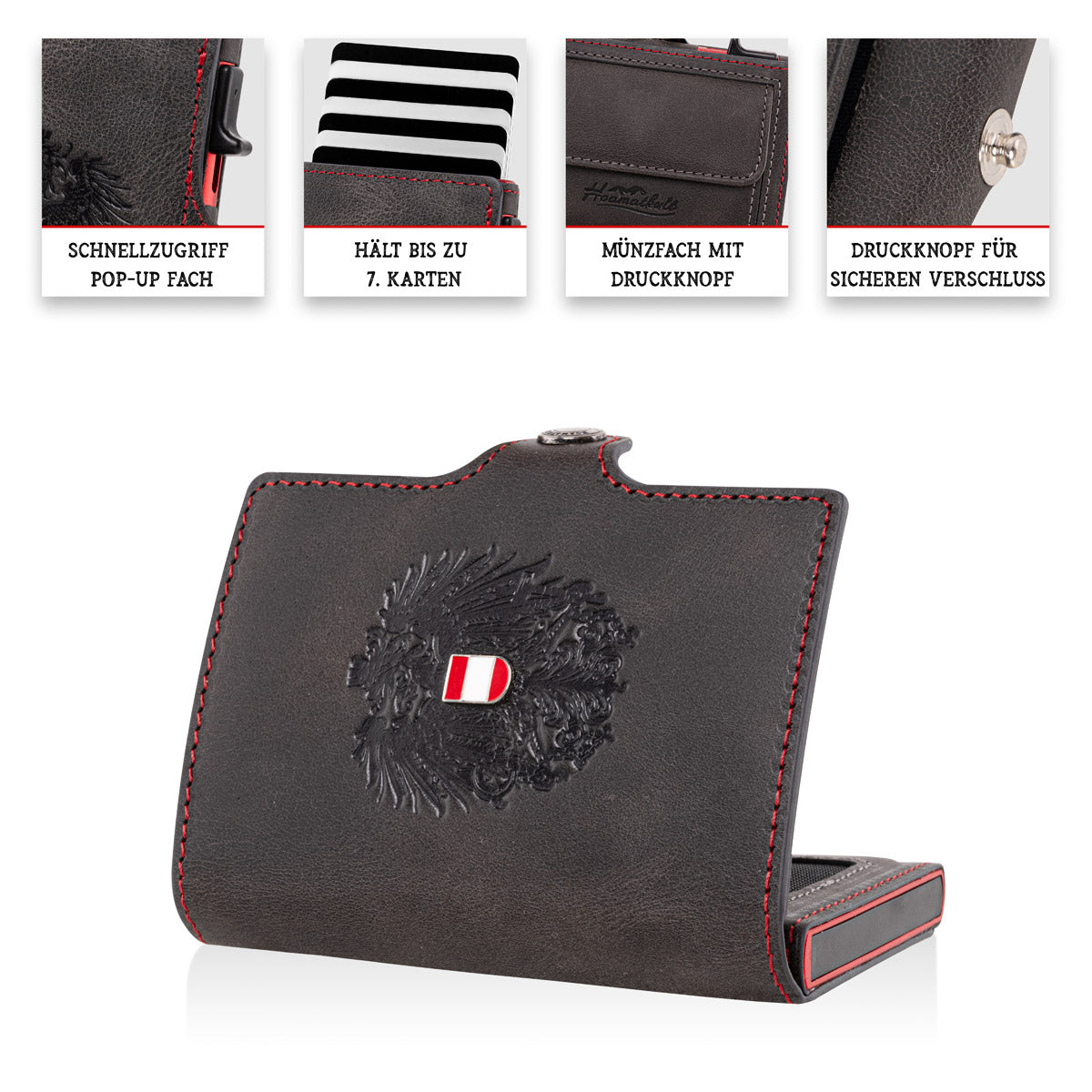 Adler Smart Wallet Bifold mit Karten-Pop-Up Funktion aus Echtleder