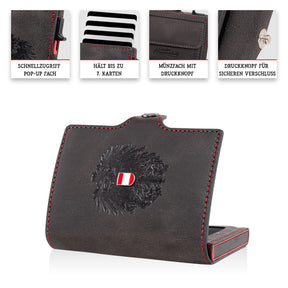 Adler Smart Wallet Bifold mit Karten-Pop-Up Funktion aus Echtleder