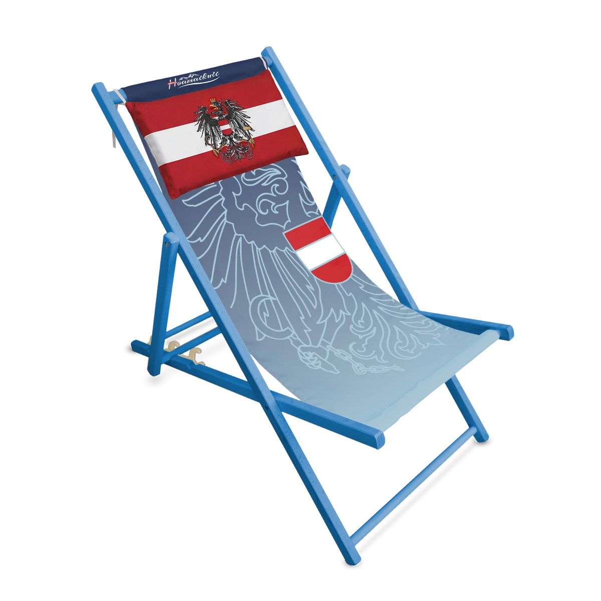Blauer Österreich Liegestuhl mit Kopfkissen