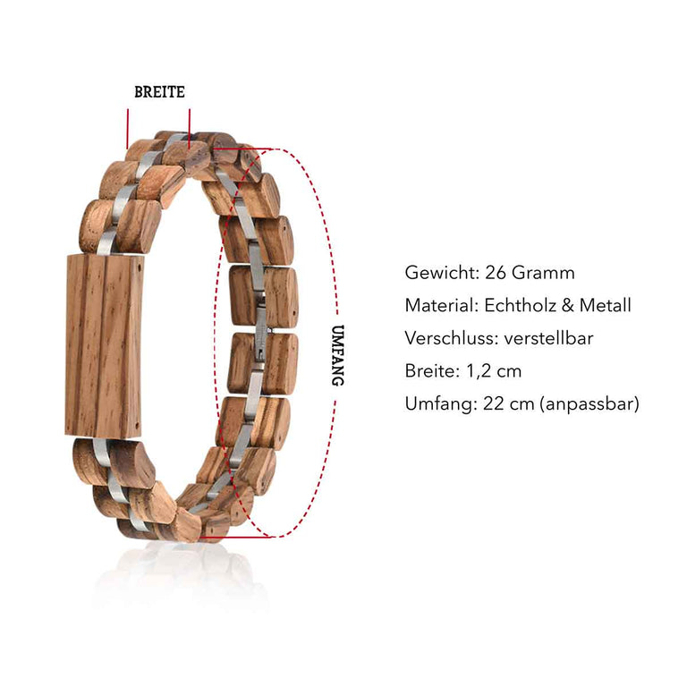 Holzarmband mit Metalleinsatz Braun
