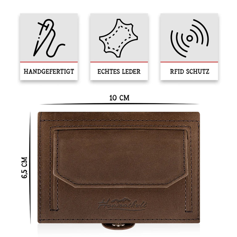 Adler Slim Wallet aus Echtleder mit Spiegel, Münzfach & RFID-Schutz - Vintage Braun