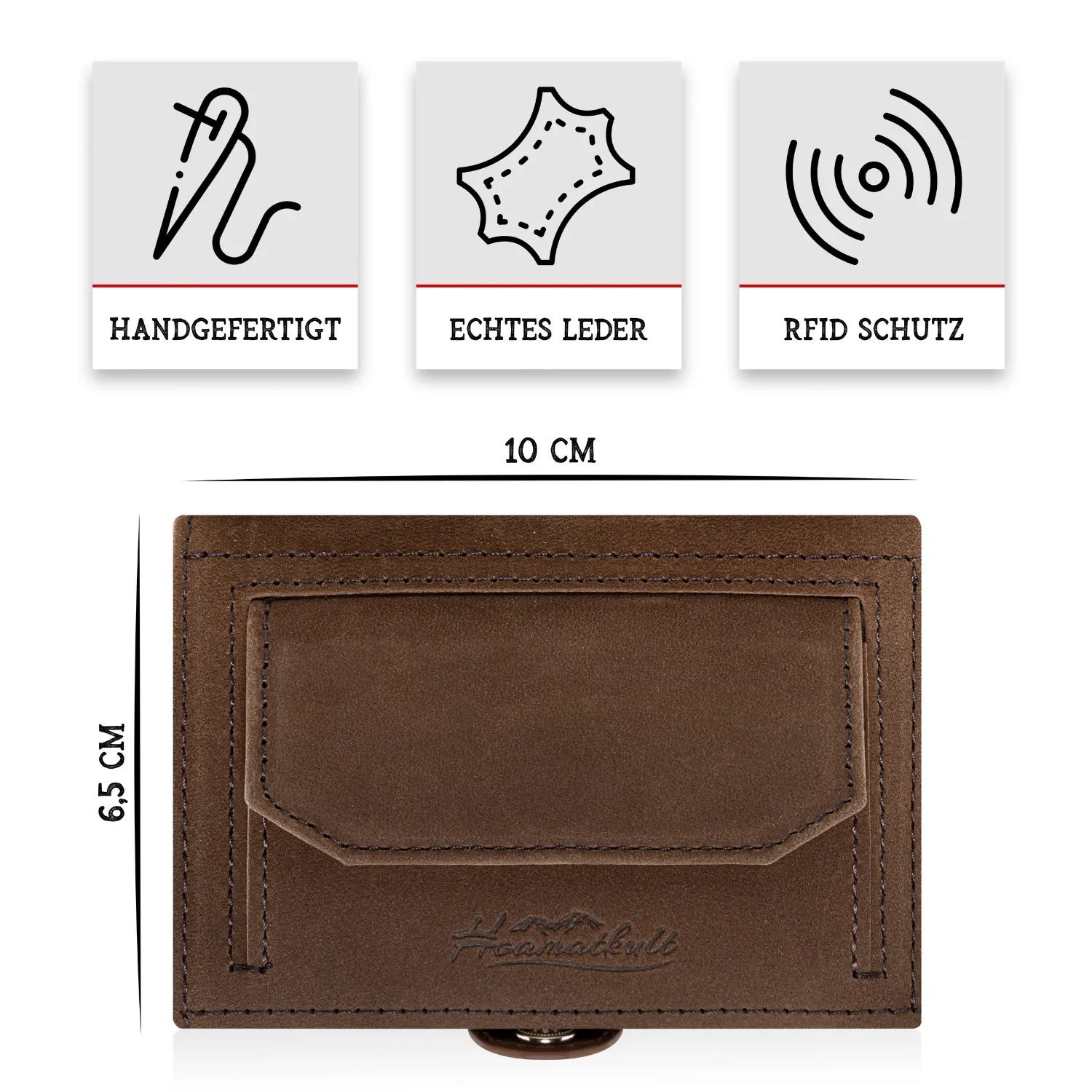 Adler Slim Wallet aus Echtleder mit Spiegel, Münzfach & RFID-Schutz - Vintage Braun