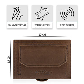 Adler Slim Wallet aus Echtleder mit Spiegel, Münzfach & RFID-Schutz - Vintage Braun