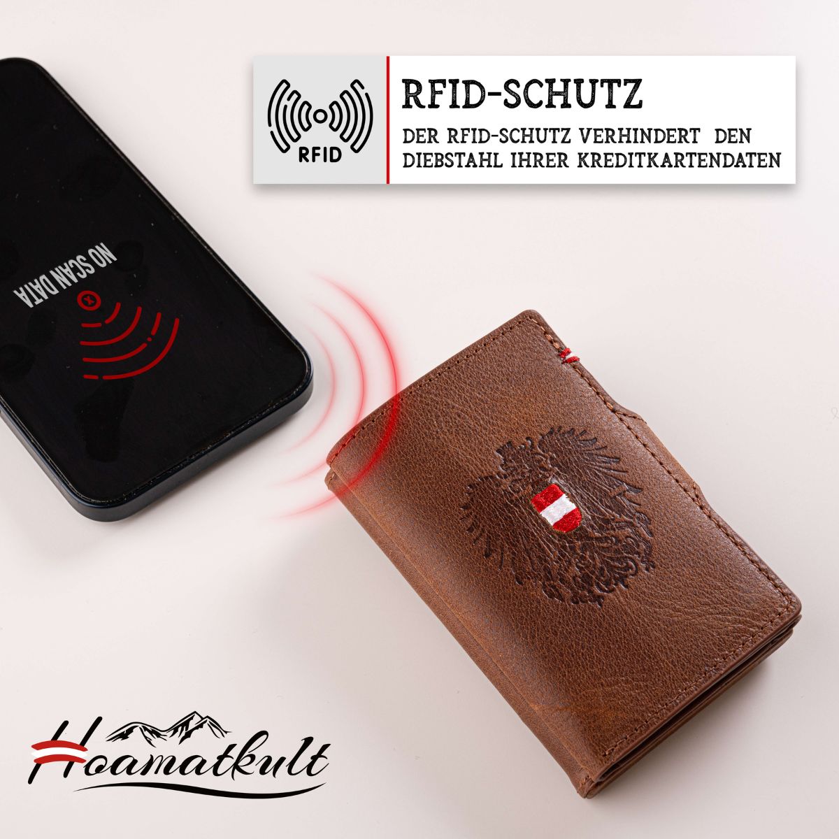 Braunes Echtleder Smart Wallet Österreich Adler #Farbe_Klassik Braun