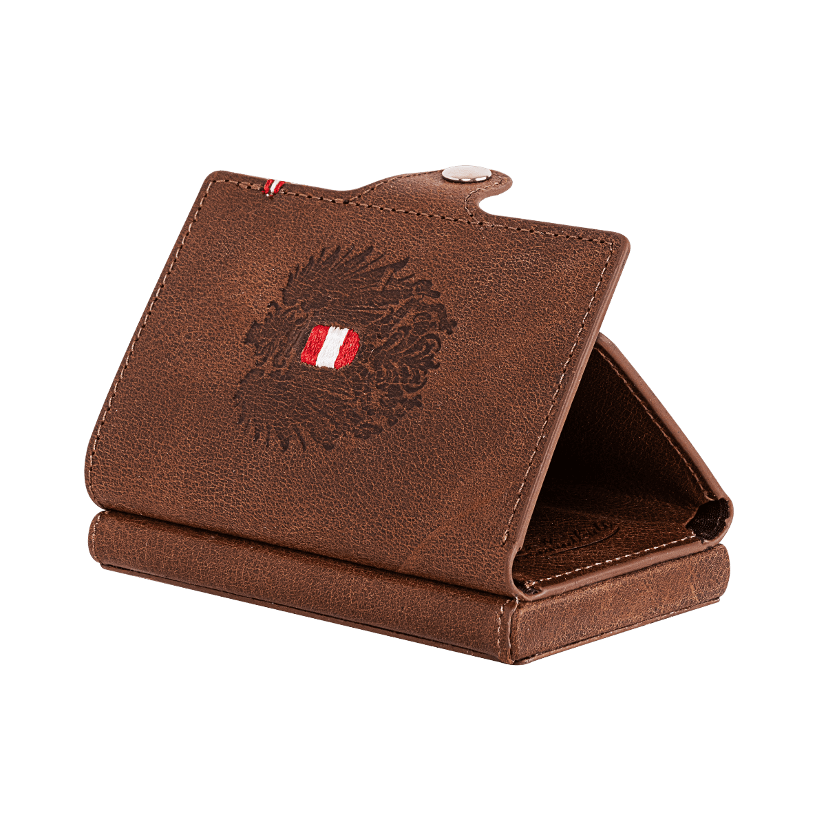 Adler Smart Wallet Trifold mit Karten-Pop-Up Funktion aus Echtleder - Klassik Braun