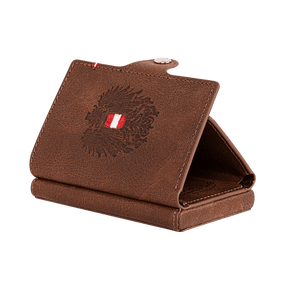 Adler Smart Wallet Trifold mit Karten-Pop-Up Funktion aus Echtleder - Klassik Braun