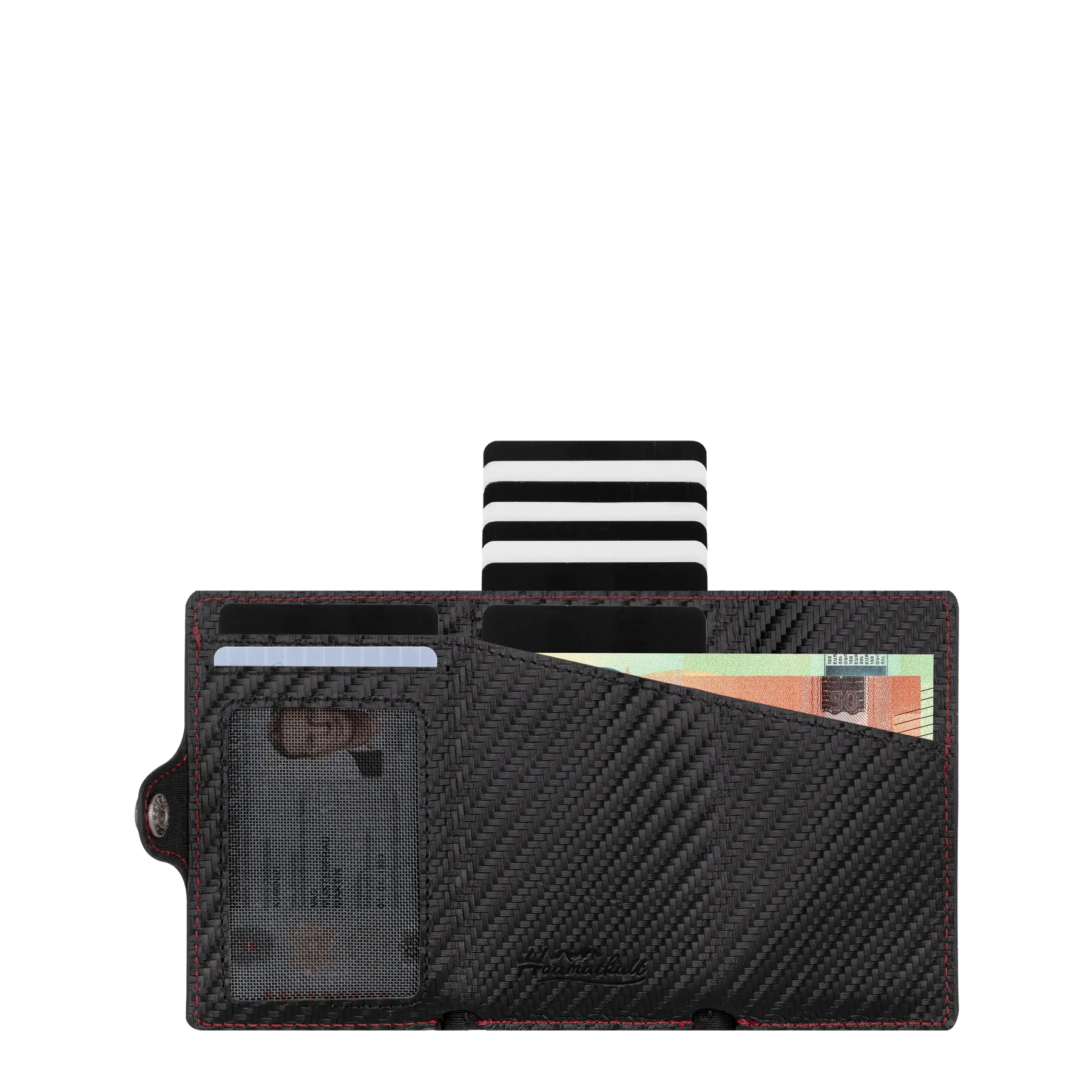 Österreich Smart Wallet Trifold mit Karten-Pop-Up Funktion aus Echtleder - Carbon Schwarz
