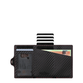 Österreich Smart Wallet Trifold mit Karten-Pop-Up Funktion aus Echtleder - Carbon Schwarz