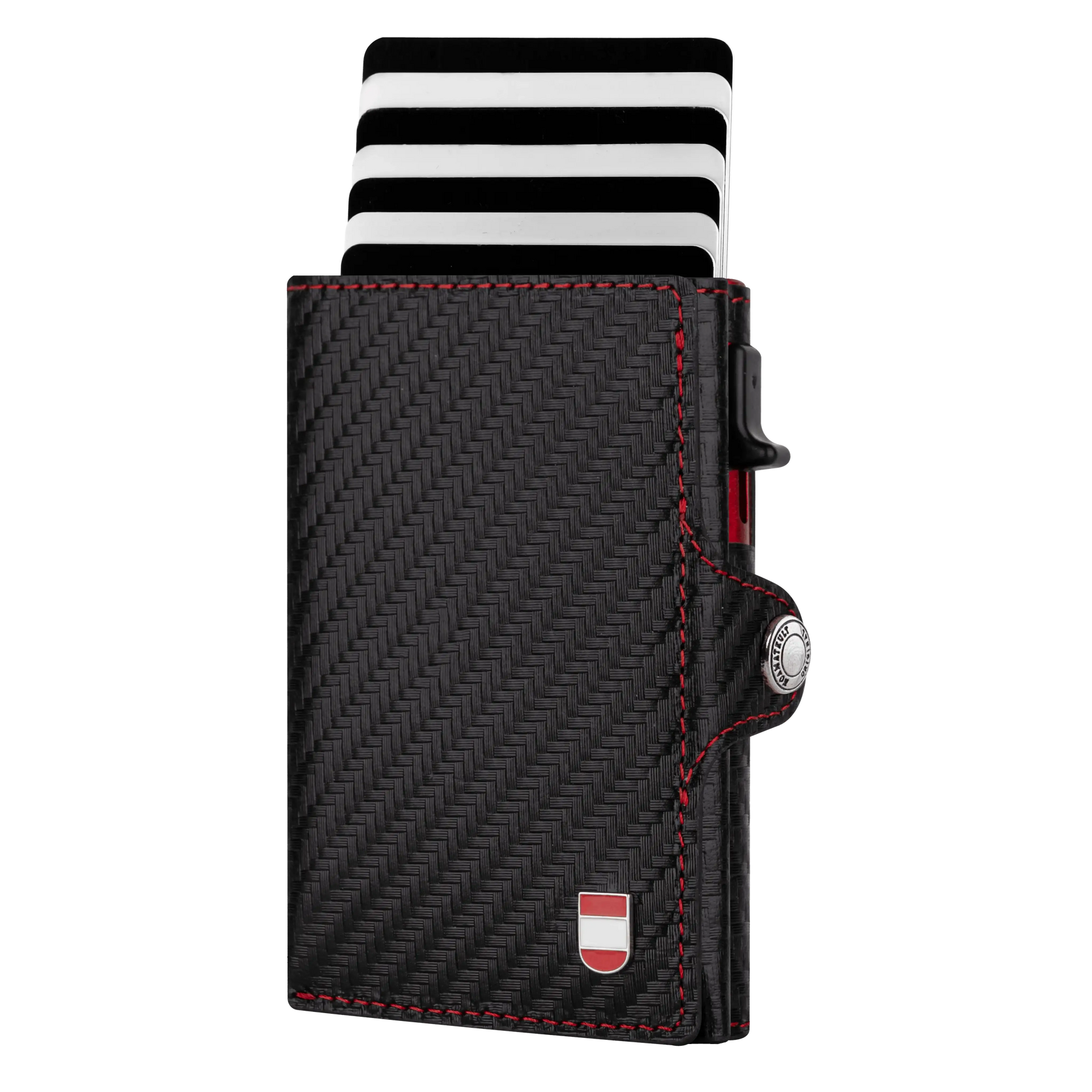 Österreich Smart Wallet Trifold mit Karten-Pop-Up Funktion aus Echtleder - Carbon Schwarz